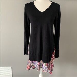 LOGO Cashmere Blend Floral Hem Sweater Tunic Black